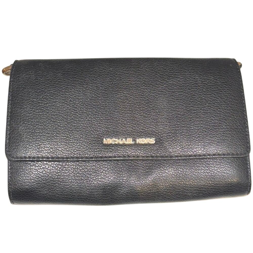 Michael Kors Black Leather Crossbody Clutch